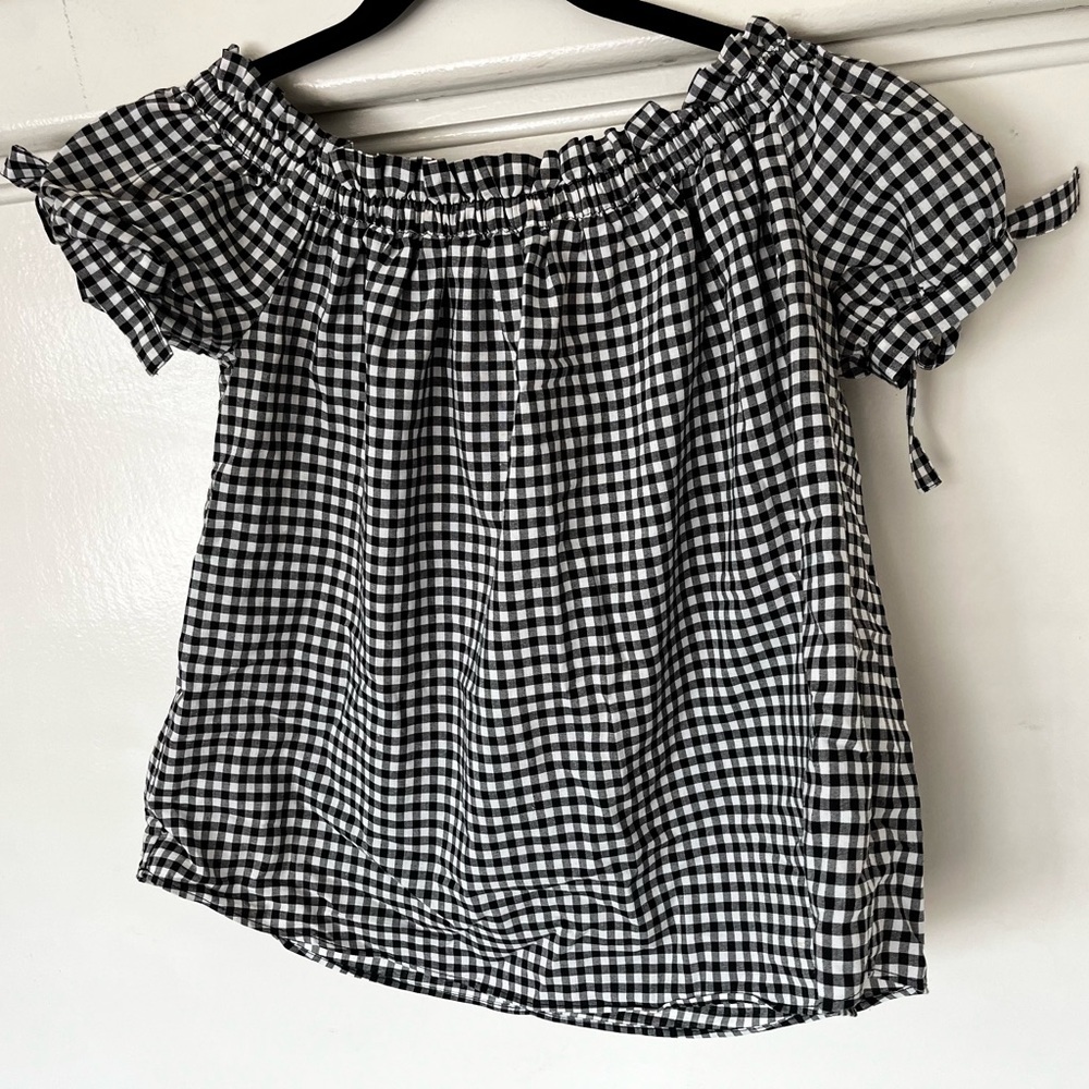 Black and White Gingham Off-Shoulder Top